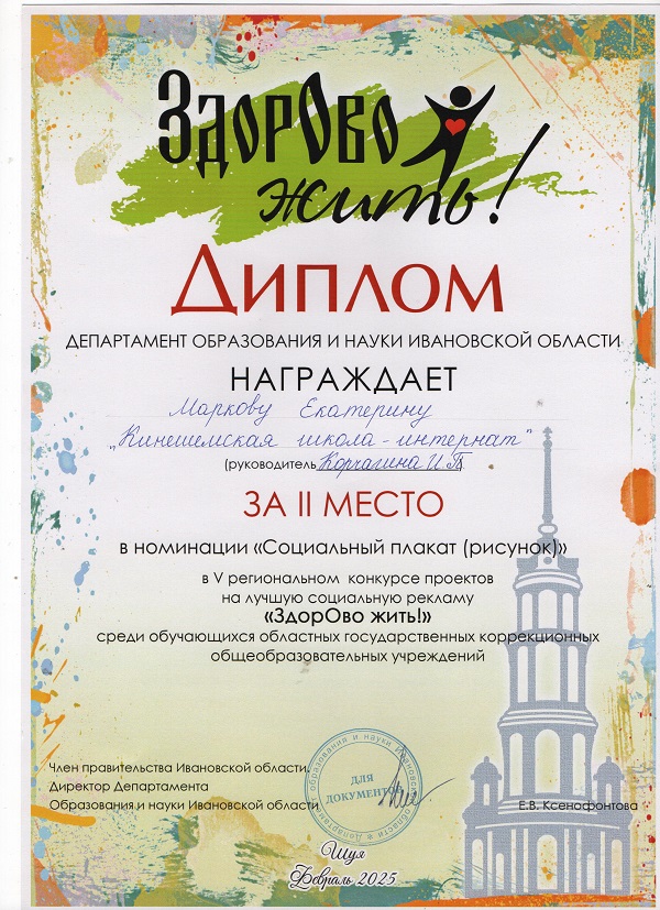 Диплом за 2 место в  V региональном конкурсе проектов «Жить здорово».